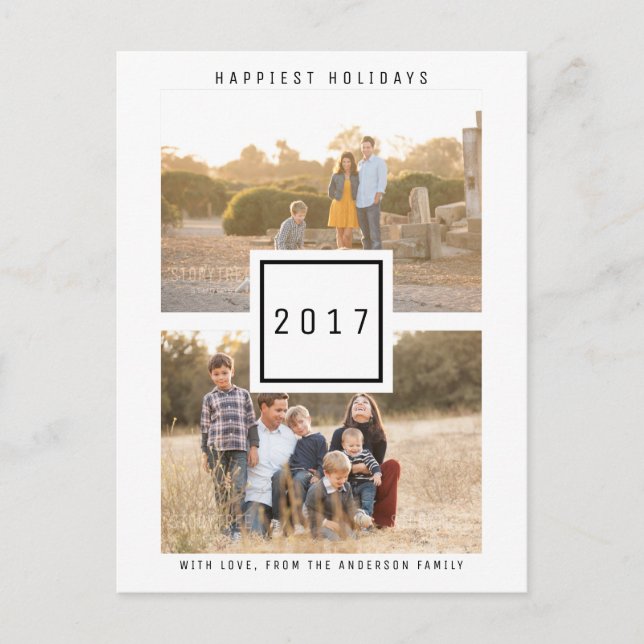 Black Modern Double Photo Holiday Postcard (Front)