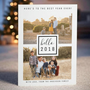 Black Modern Double Photo New Year's Flat Card