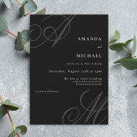 Black Modern Edge Elegant Minimal Monogram Wedding
