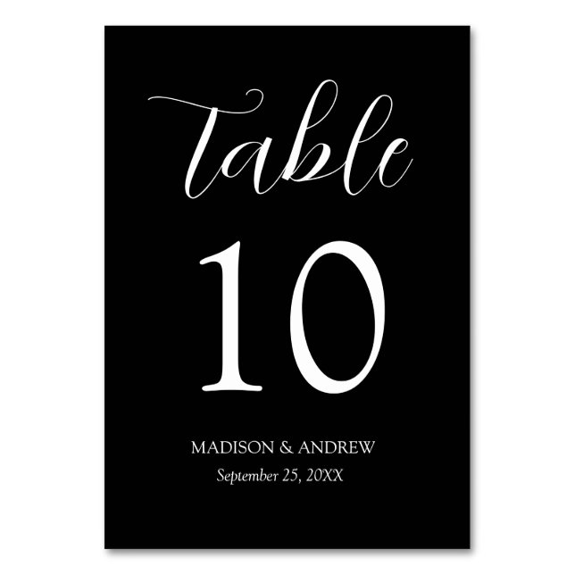 Black Modern Elegance Wedding Table Number (Front)