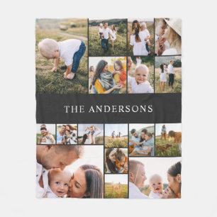 black modern elegant 17 photo personalised modern fleece blanket