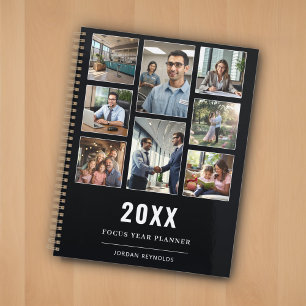 Black Modern Elegant 8 Photo Collage Template Name Planner