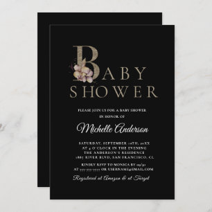 Black Modern Elegant Baby Shower Invitation