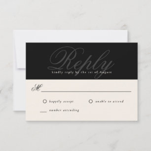 Black Modern Elegant Minimal Monogram Wedding RSVP Card