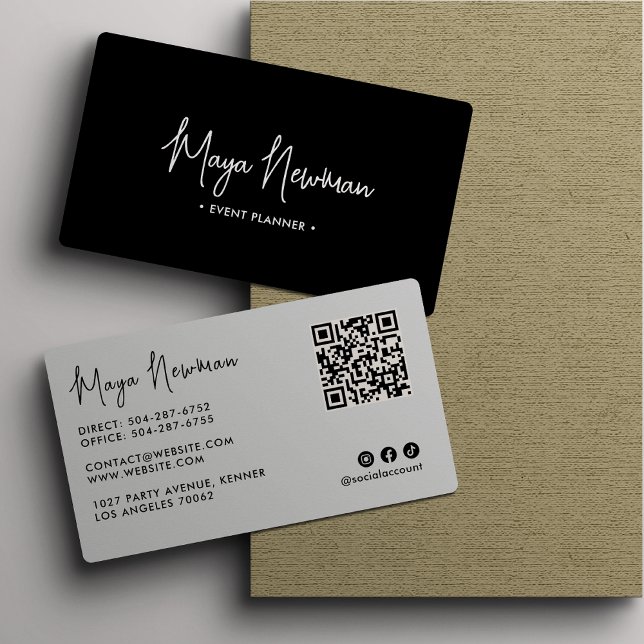 BLACK Modern Elegant Minimal QR Code Professional  Business Card (Creator Uploaded)