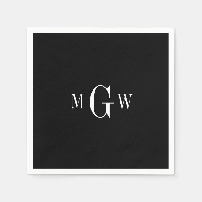 Black Modern Elegant Monogram Wedding Simple Napkin (Front)
