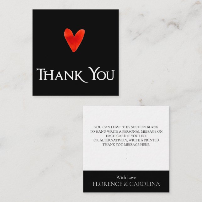 Black Modern Elegant Personal Note Thank You Card (Front/Back)