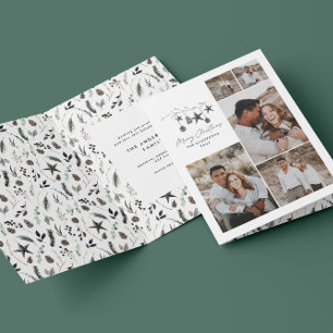 Black modern elegant script Christmas multi photo Holiday Card