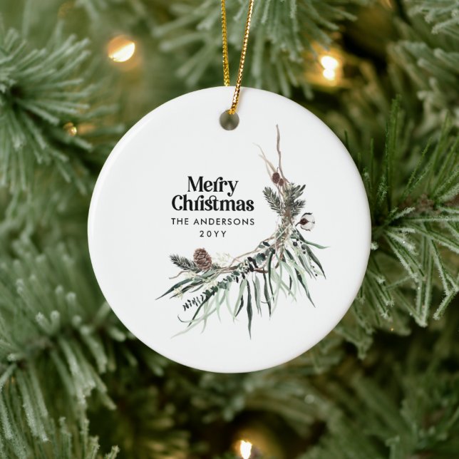 Black modern elegant watercolor botanical ceramic  tree decoration (Tree)