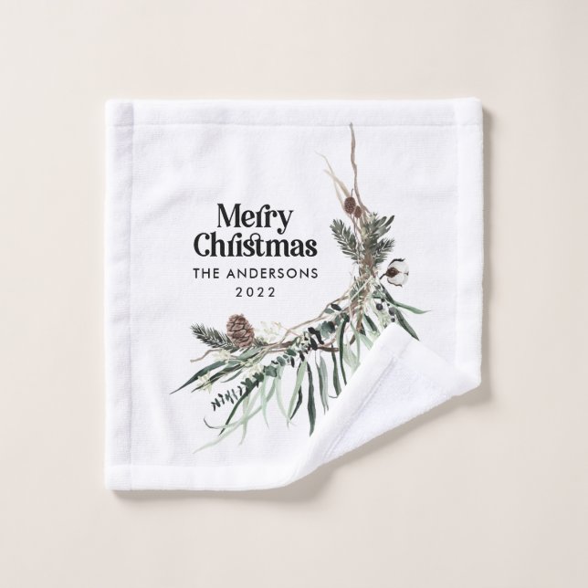 Black modern elegant watercolor botanical rustic a wash cloth (Wash Cloth)