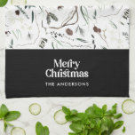 Black modern elegant watercolor botanical rustic k tea towel<br><div class="desc">Black modern elegant rustic watercolor dried botanical floral muted colours holiday Christmas design.</div>