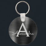 Black Modern Faux Stainless Steel Monogram Key Ring<br><div class="desc">Modern and Elegant Black Faux Stainless Steel Metallic Elegant Keychain. These Keychains can be customised to include your initial and first name. These key chains make great birthday,  bridal shower or bachelorette party favours.</div>