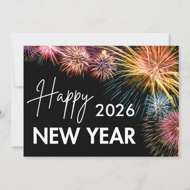 Black Modern Firework Happy New Year Holiday Card (Front)