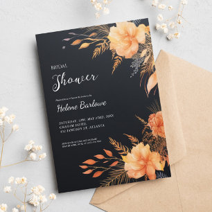 Black Modern Floral Bridal Shower Invitation