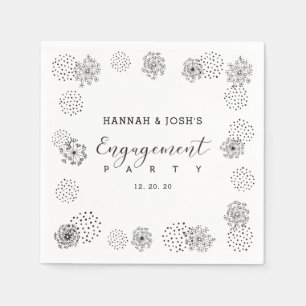 Black   Modern Floral Engagement Party Napkin
