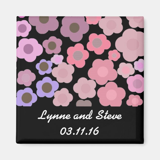 Black Modern Floral Save the Date Magnet (Front)