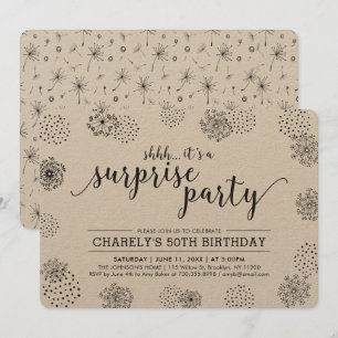 Black Modern Floral Surprise 50th Birthday Party Invitation