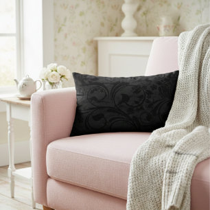 Black Modern Floral Velvet Decorative Cushion