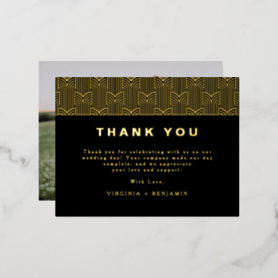 Black Modern Foil Photo Thank You Card