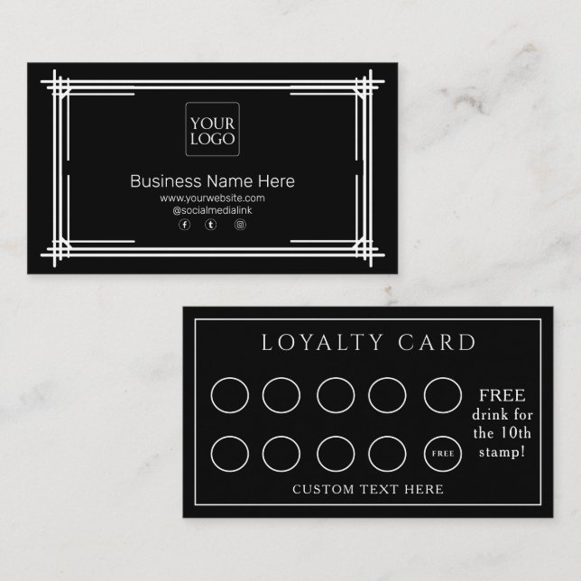 Black Modern Formal Business Café Coffee Loyalty Card (Front/Back)