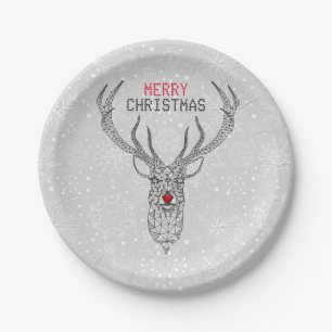 Black Modern Geometric Christmas Deer Paper Plate