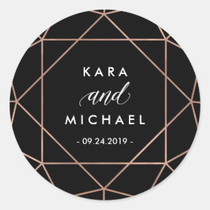 Black Modern Geometric Diamond Wedding Classic Round Sticker