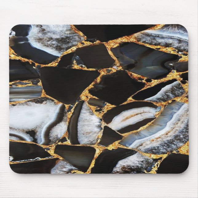 black modern glitter gold marble mouse mat (Front)