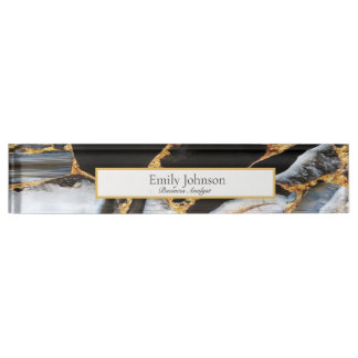 black modern glitter gold marble nameplate