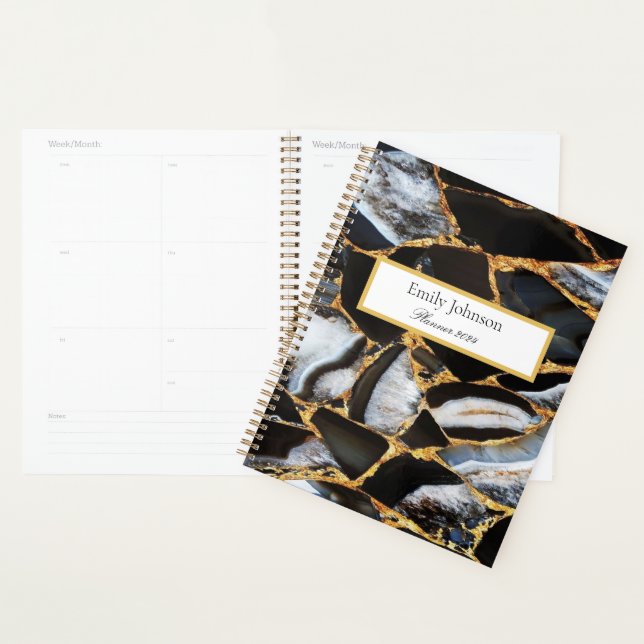 black modern glitter gold marble planner (Display)