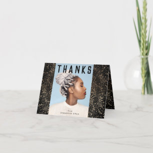 Black Modern Gold Foil Botanicals Grad Photo Thank You Card