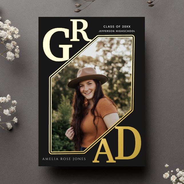 Black Modern Gold GRAD Graduation photo Foil  (Creator Uploaded)