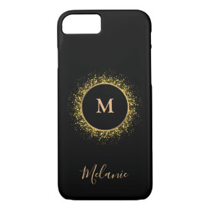 Black modern gold name Monogrammed  iPhone 8/7 Case