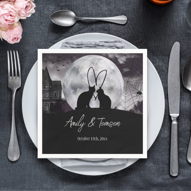 Black Modern Halloween Wedding Engagement Custom Napkin (Creator Uploaded)