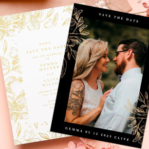 Black Modern Hand Drawn Botanical Wedding Photo Sa