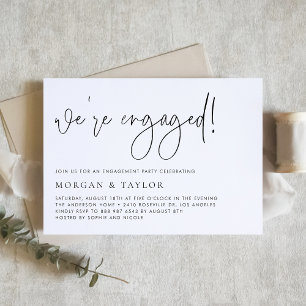 Black Modern Handwritten Script Engagement Party Invitation