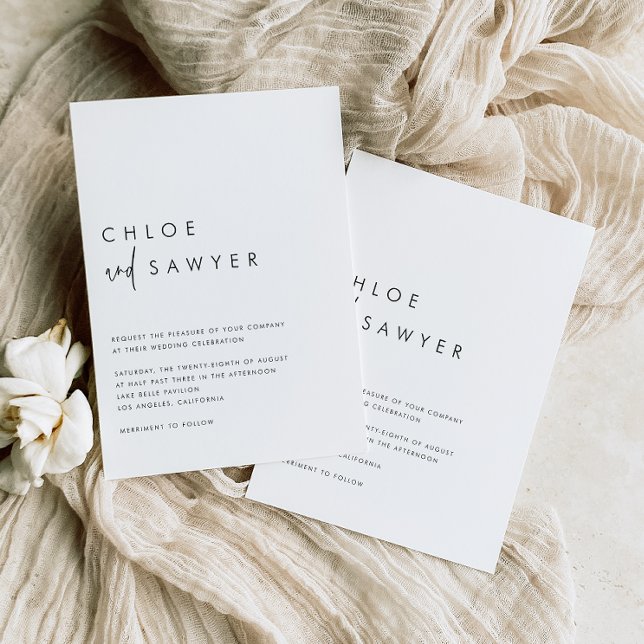 Black Modern Handwritten Script QR Code Wedding Invitation (This minimalist wedding invitation features a built-in QR code, combined with a modern typography.)