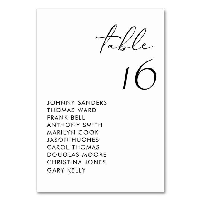 Black Modern Handwritten Script Wedding Table Number (Front)