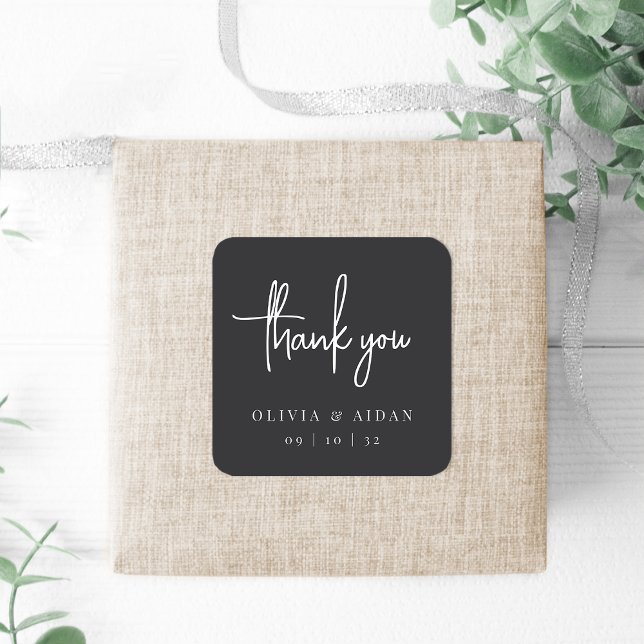 Black Modern Handwritten Script Wedding Thank You Square Sticker (Creator Uploaded)