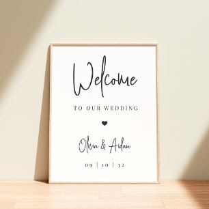 Black   Modern Handwritten Script Wedding Welcome Poster