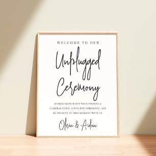 Black Modern Handwritten Unplugged Ceremony Sign