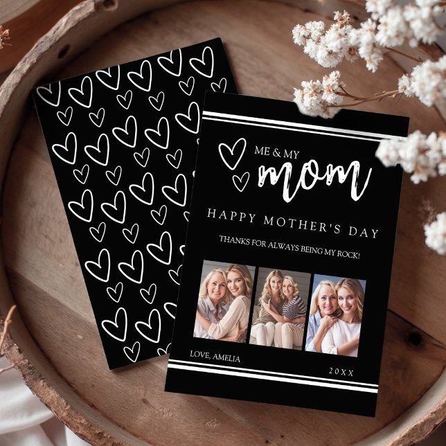 Black Modern Happy Mother's Day Photo Collage Card (Black Modern Happy Mother's Day Photo Collage Card)