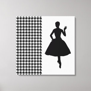 Black Modern Houndstooth with fashion Silhouette Canvas Print