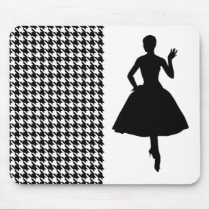 Black Modern Houndstooth with fashion Silhouette Mouse Mat