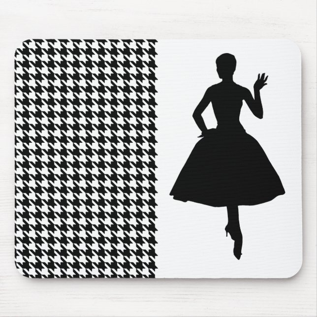 Black Modern Houndstooth with fashion Silhouette Mouse Mat (Front)