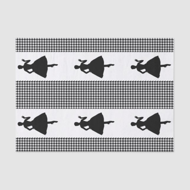 Black Modern Houndstooth with Fashion Silhouette Tissue Paper (Front)