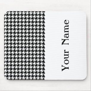 Black Modern Houndstooth with name Mouse Mat