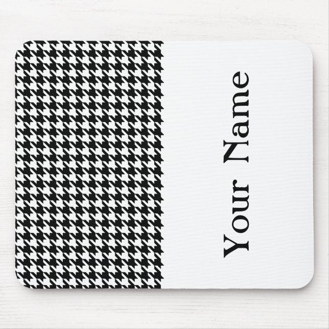 Black Modern Houndstooth with name Mouse Mat (Front)
