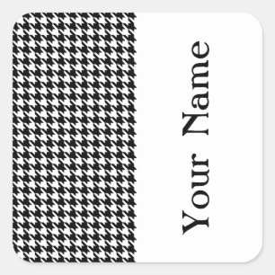 Black Modern Houndstooth with name Square Sticker