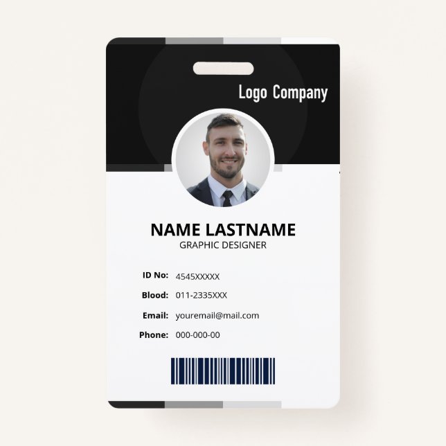 Black Modern ID Identification Card Photo Badge ID Badge (Front)