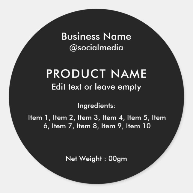 Black Modern Ingredients Product Label (Front)